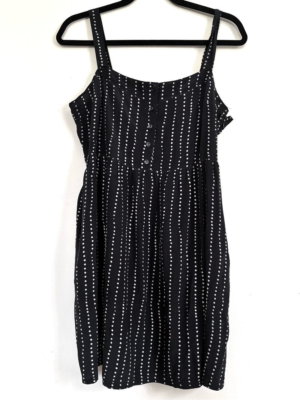 Black Polka Dot Button-Front Sundress W/ Pockets Sz M